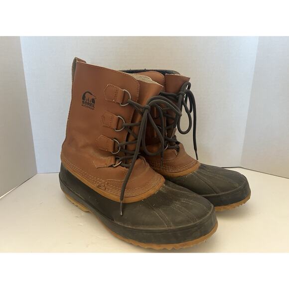 Men's SOREL 1964 PAC CAYENNE Leather Lace Waterproof Rubber Duck Boots. Size 10 - Picture 1 of 5